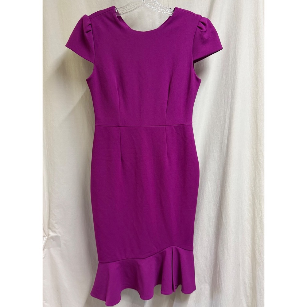 Betsey Johnson Magenta Purple Puff Sleeve Flounce Hem Sheath Dress Size 2